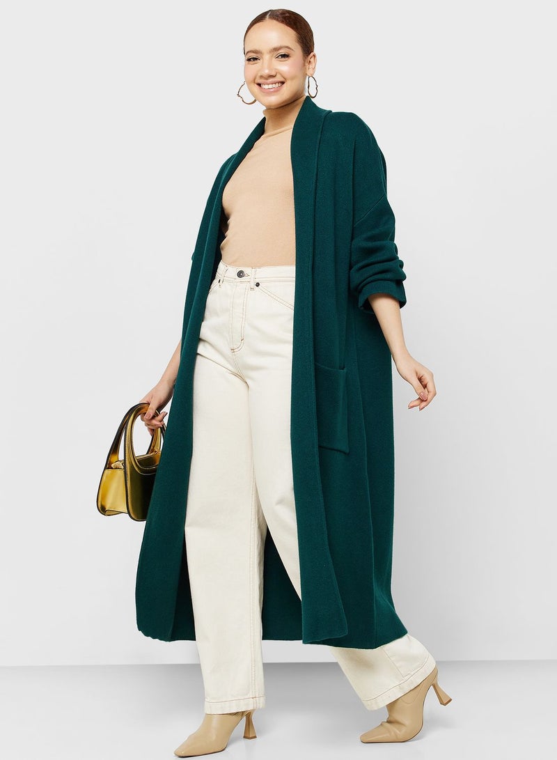 Pocket Detail Ribbed Longline Coat