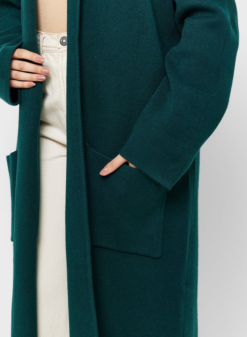 Pocket Detail Ribbed Longline Coat