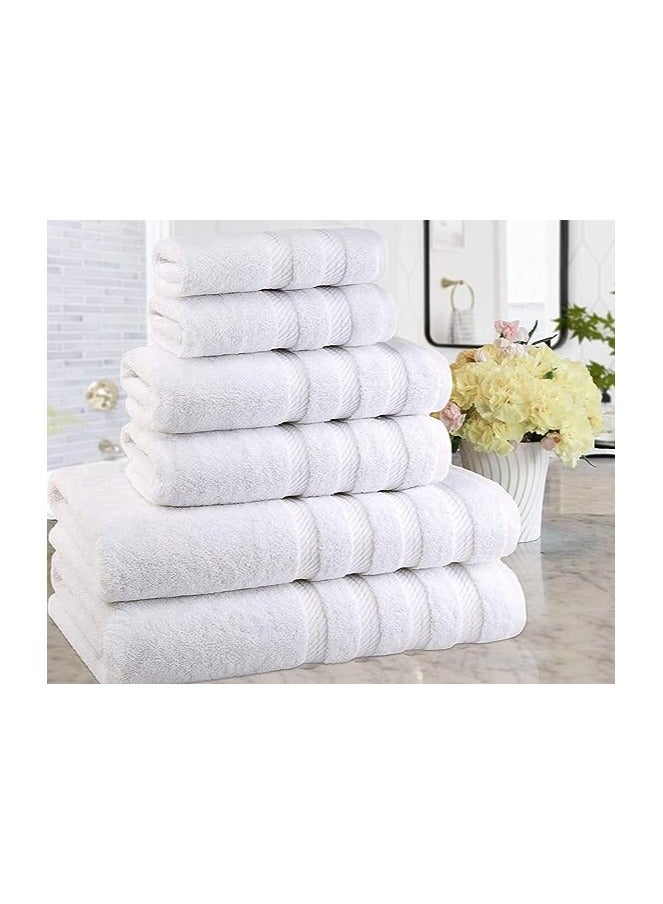 Towel Set Luxury Hotel Quality 600 GSM Genuine Combed Cotton, Super Soft & Absorbent Family Bath Towels 6 Piece Set -  2 Bath Towels, 2 Hand Towels, 2 Washcloths - Bright White