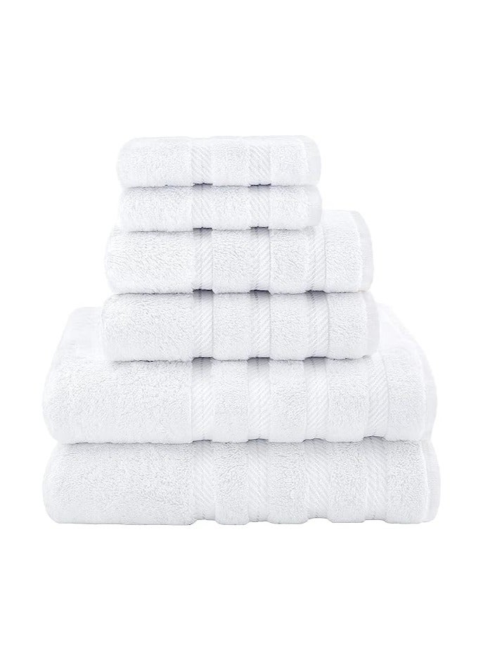 Towel Set Luxury Hotel Quality 600 GSM Genuine Combed Cotton, Super Soft & Absorbent Family Bath Towels 6 Piece Set -  2 Bath Towels, 2 Hand Towels, 2 Washcloths - Bright White