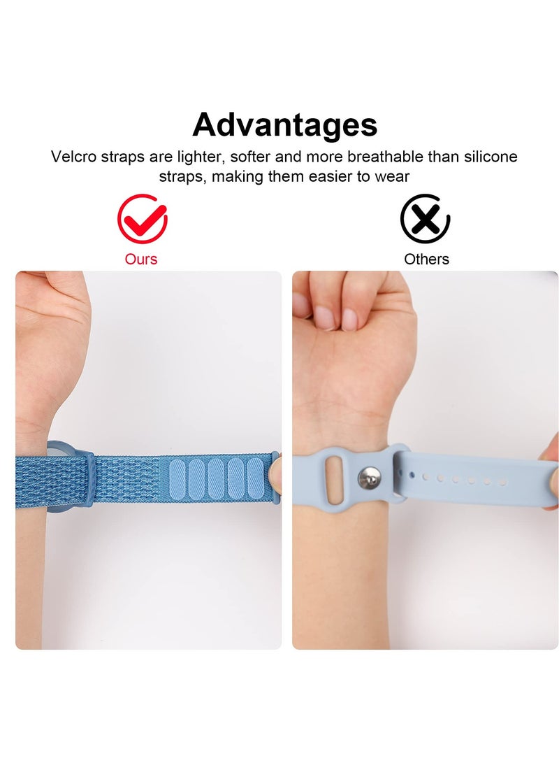 2 Piece AirTag Kids Wristband with Adjustable Nylon Strap GPS Tracker Holder Protector Breathable Anti-Loss Bracelet for Toddler Child Elderly (Blue, Red)