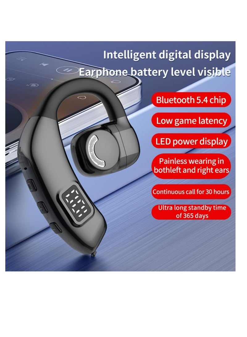 Bluetooth Headset V5.3, Wireless Handsfree Earpiece Built-in Mic Noise Cancelling, 30Hrs HD Calling, LED Display, Hands-Free Bluetooth Earphone for Driving, Business, Office, Black