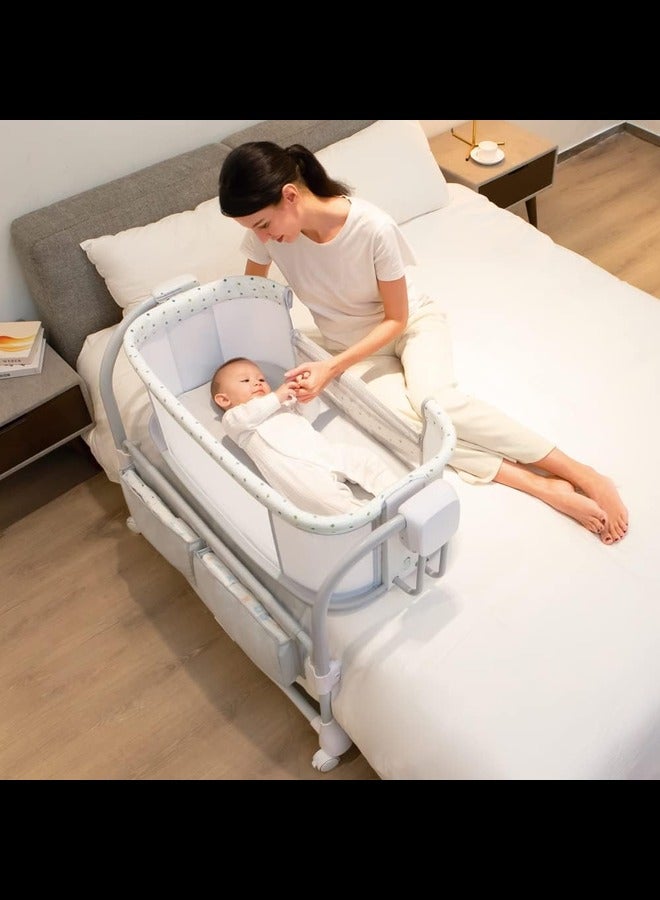 3-in-1 Electric Swing Bedside Crib Intelligent Baby Bassinet Beside Sleeper Cradle, app on Your Phone, 3 Kinds of Height Adjustment,5 Swing Speed, 3 Timing time, 15 Music, 5 Usage Modes