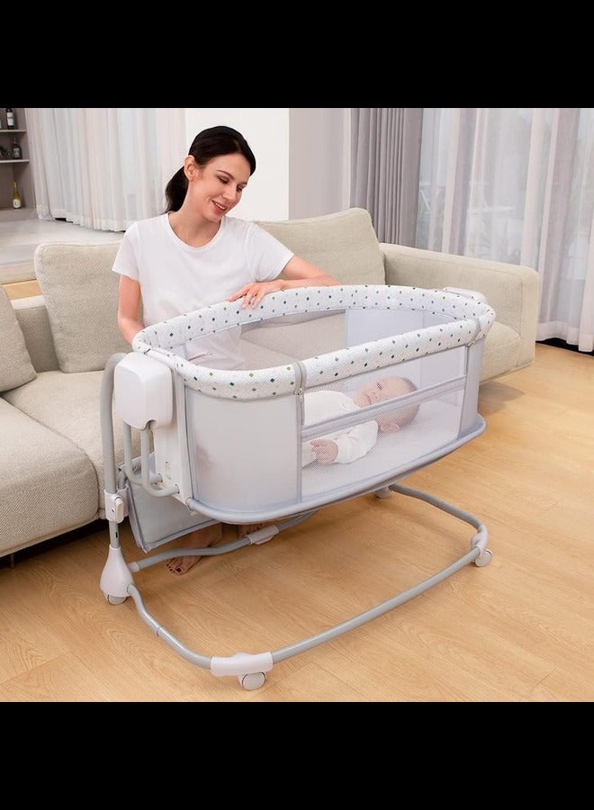 3-in-1 Electric Swing Bedside Crib Intelligent Baby Bassinet Beside Sleeper Cradle, app on Your Phone, 3 Kinds of Height Adjustment,5 Swing Speed, 3 Timing time, 15 Music, 5 Usage Modes