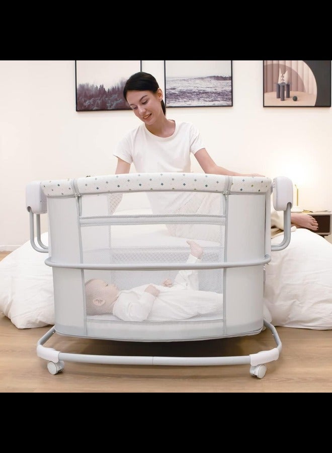 3-in-1 Electric Swing Bedside Crib Intelligent Baby Bassinet Beside Sleeper Cradle, app on Your Phone, 3 Kinds of Height Adjustment,5 Swing Speed, 3 Timing time, 15 Music, 5 Usage Modes
