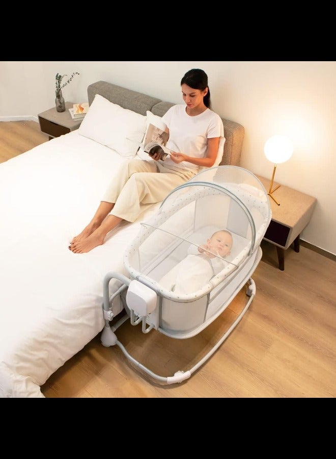 3-in-1 Electric Swing Bedside Crib Intelligent Baby Bassinet Beside Sleeper Cradle, app on Your Phone, 3 Kinds of Height Adjustment,5 Swing Speed, 3 Timing time, 15 Music, 5 Usage Modes