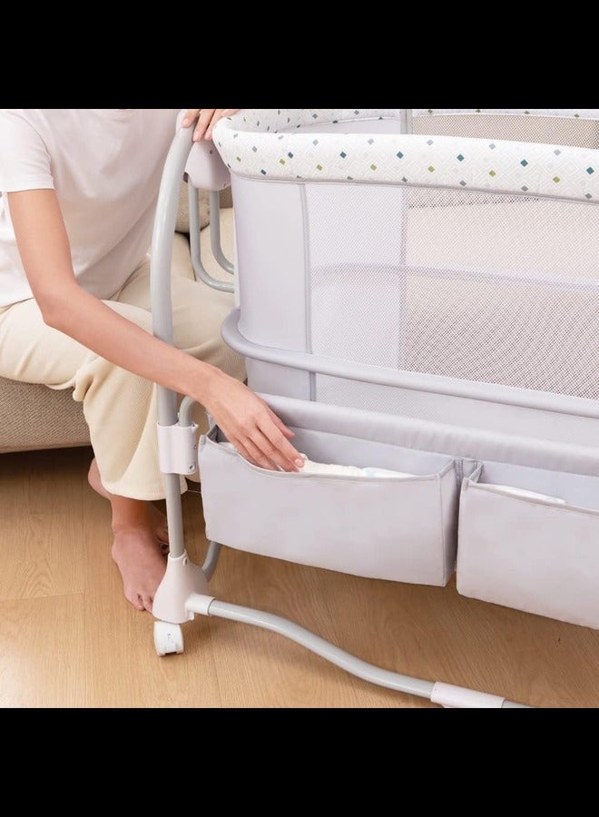 3-in-1 Electric Swing Bedside Crib Intelligent Baby Bassinet Beside Sleeper Cradle, app on Your Phone, 3 Kinds of Height Adjustment,5 Swing Speed, 3 Timing time, 15 Music, 5 Usage Modes