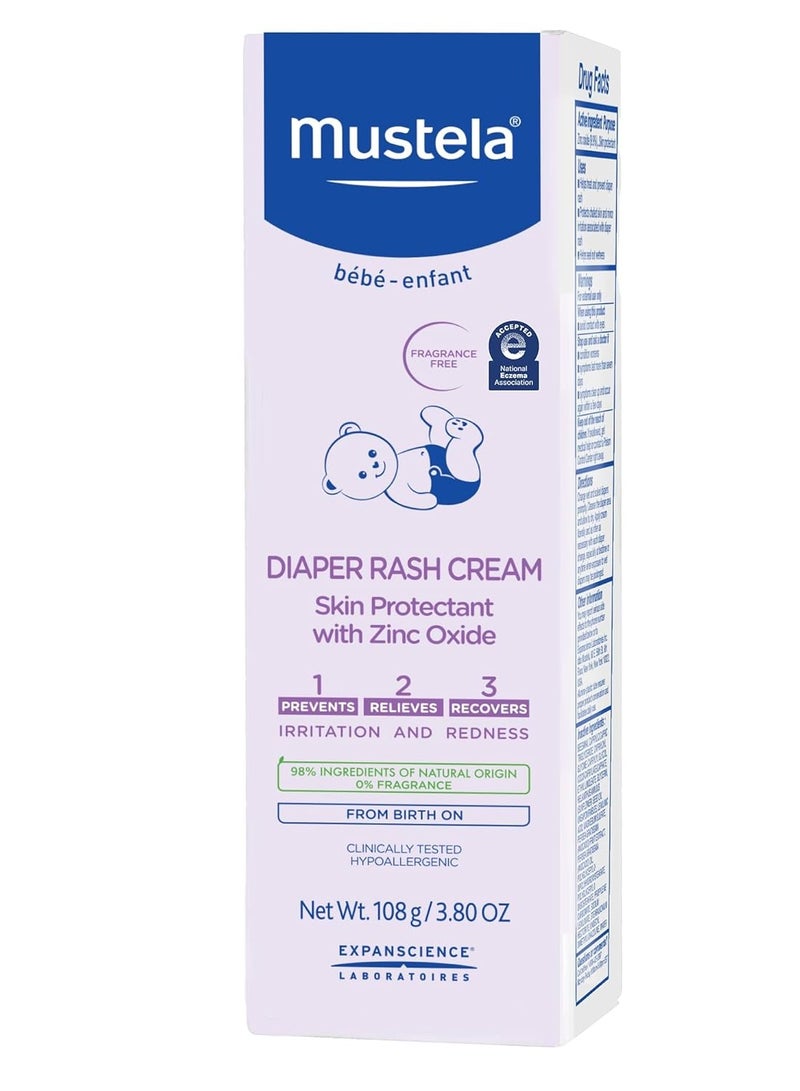 Mustela Baby Diaper Rash Cream 123 - Skin Protectant with Zinc Oxide - Fragrance Free & Paraben Free - with 98% Natural Ingredients - Various Packaging