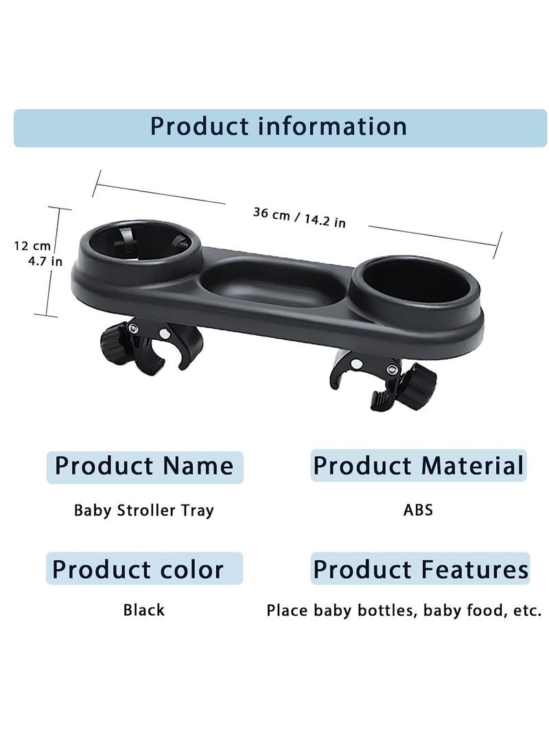 Stroller Snack Tray with Cup Holder, Universal Stroller Snack Tray, Removable Non-slip Grip Clip On Pushchair Tray For Strollers With Round Armrests