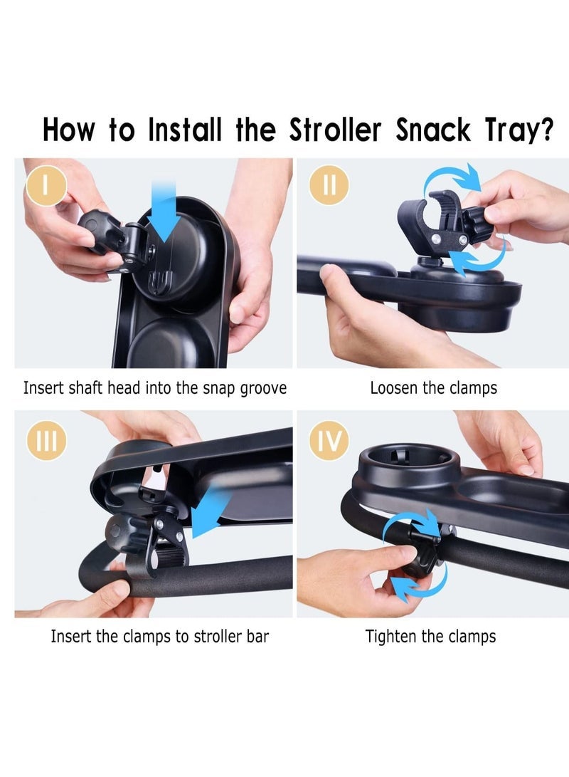 Stroller Snack Tray with Cup Holder, Universal Stroller Snack Tray, Removable Non-slip Grip Clip On Pushchair Tray For Strollers With Round Armrests