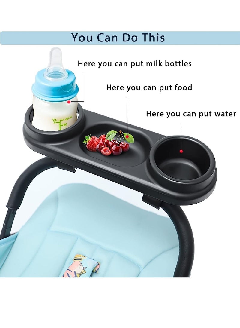 Stroller Snack Tray with Cup Holder, Universal Stroller Snack Tray, Removable Non-slip Grip Clip On Pushchair Tray For Strollers With Round Armrests