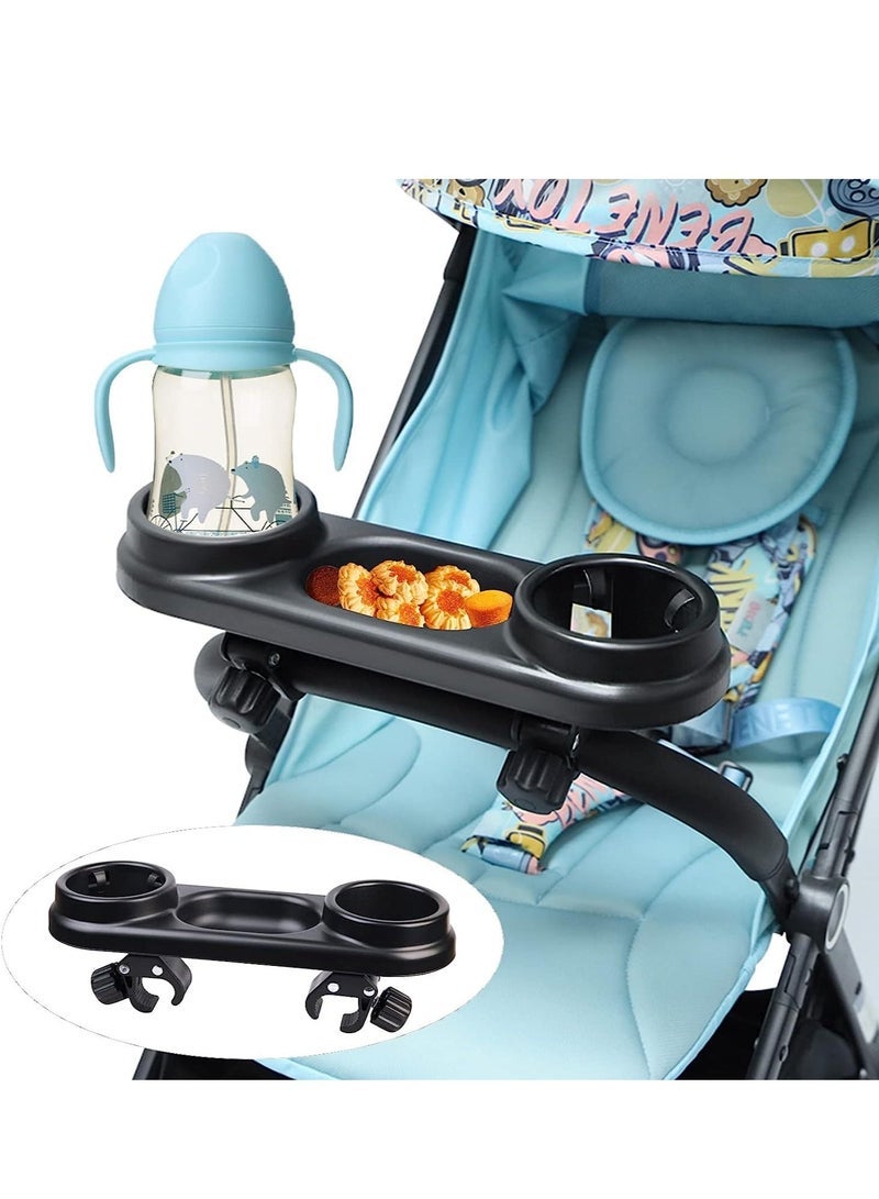 Stroller Snack Tray with Cup Holder, Universal Stroller Snack Tray, Removable Non-slip Grip Clip On Pushchair Tray For Strollers With Round Armrests