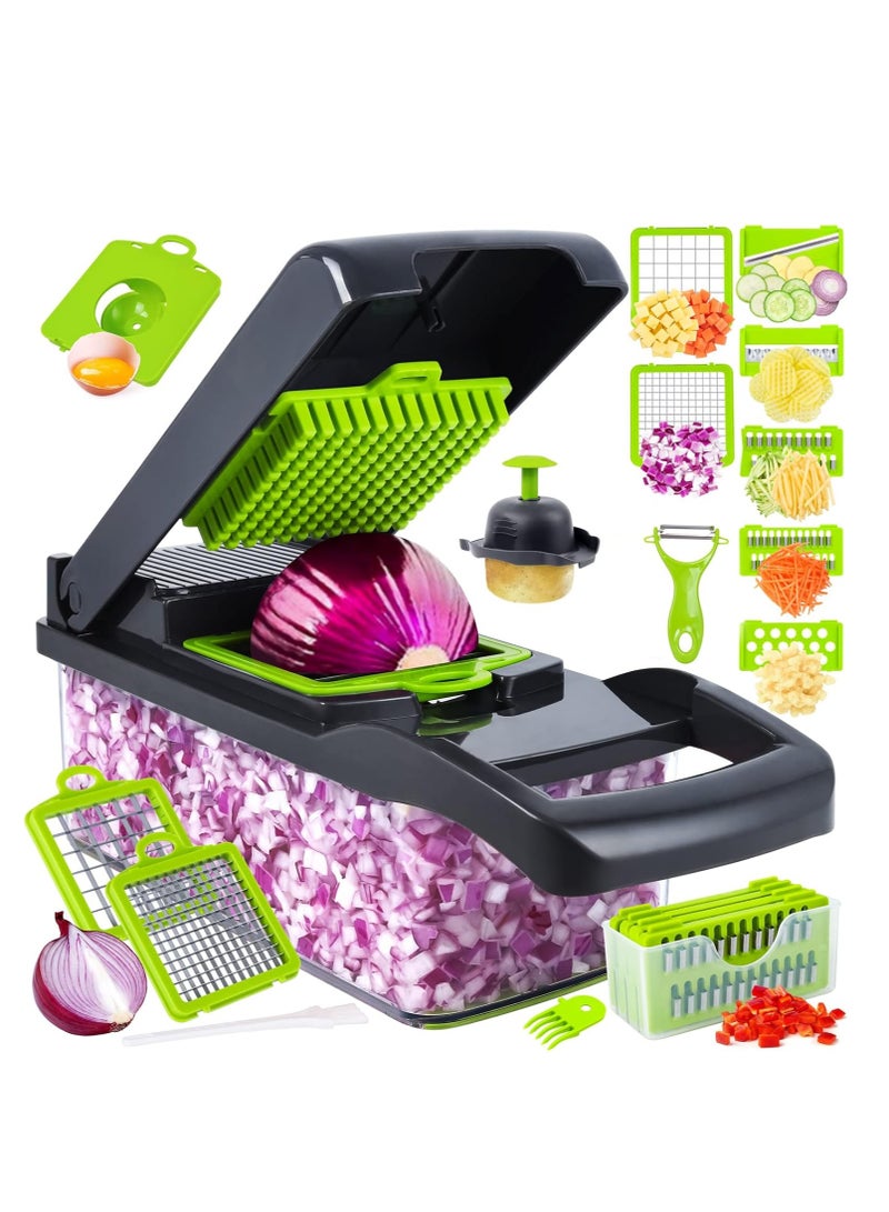 Vegetable Chopper, Pro Onion Chopper, 14 in 1Multifunctional Food Chopper, Kitchen Vegetable Slicer Dicer Cutter,Veggie Chopper With 8 Blades,Carrot and Garlic Chopper With Container