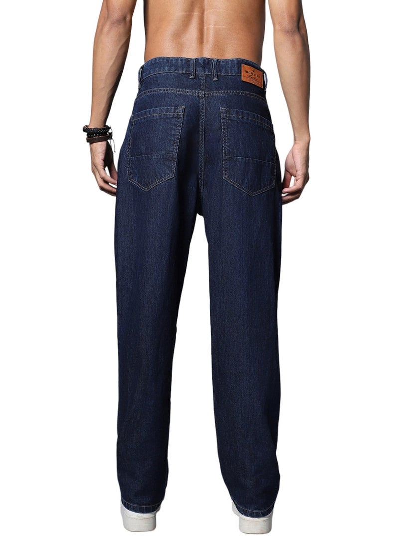 Loose Fit Wide Leg Mid Rise Jeans for Men