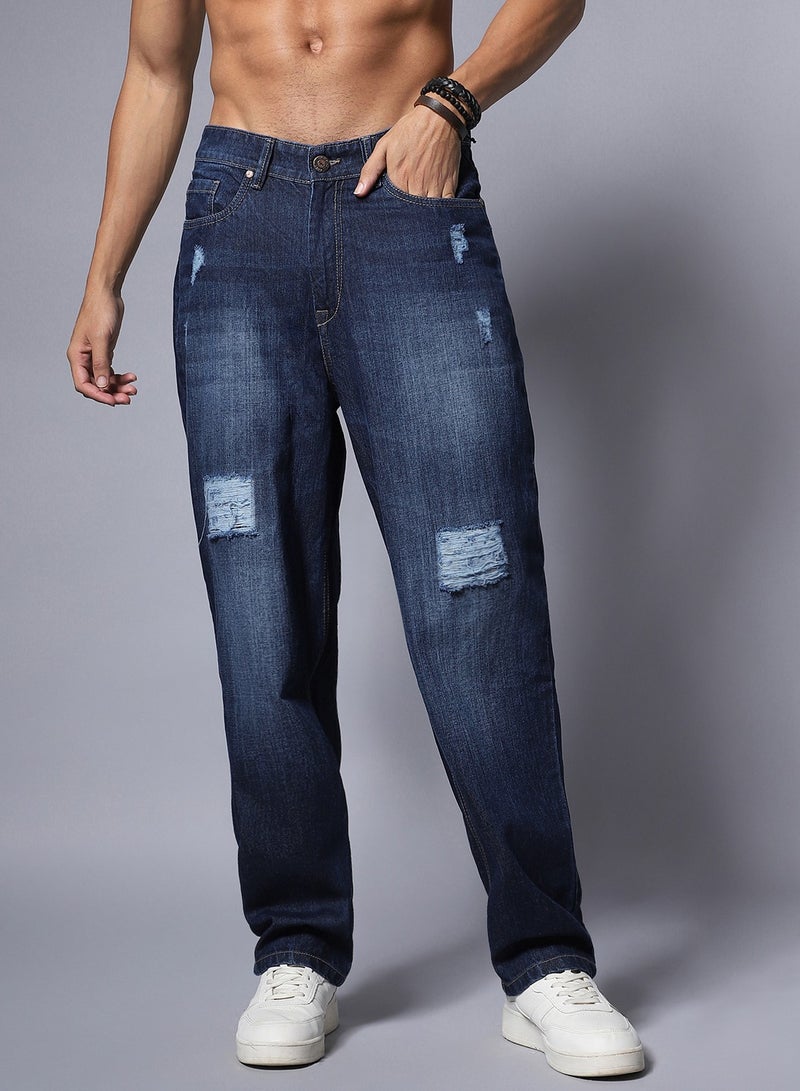 Cotton Loose Wide Leg Mid Rise Jeans