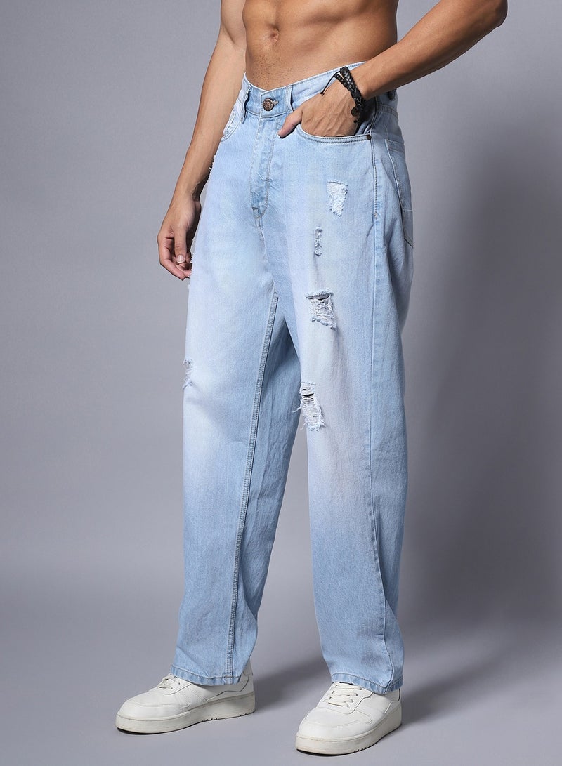 Pure Cotton Loose Wide Leg Mid Rise Jeans