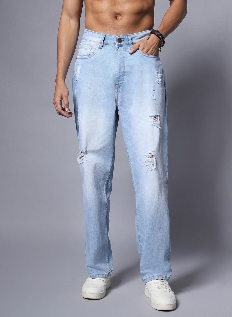 Pure Cotton Loose Wide Leg Mid Rise Jeans