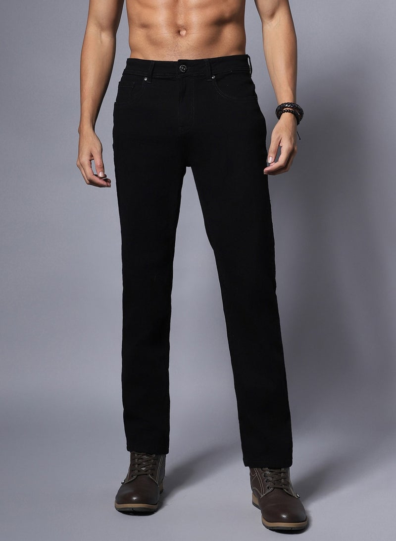 Men Black Solid Relaxed Fit Jeans