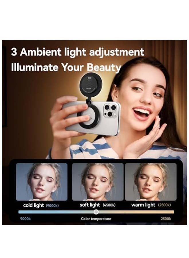 Magnetic Selfie Light for Phone, 3-Modes Magnetic Fill Light for Magsafe, Rechargeable 180° Flip Phone Ring Light for iPhone 15 14 13 12 Series Android Phones for Makeup, Video, TikTok, Vlog