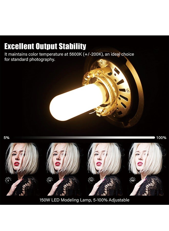 Godox SK400II Studio Strobe 400W, 2.4G Wireless X System GN65 5600K Monolight with Bowens Mount 150W Modeling Lamp, Outstanding Output Stability, Anti-Preflash