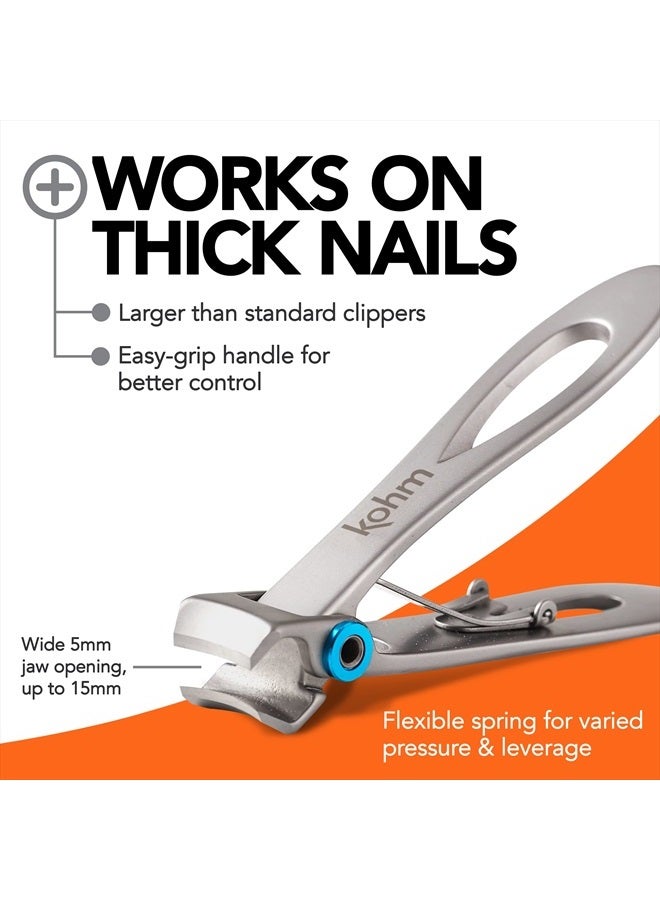 Nail Clippers for Thick Nails - Heavy Duty, Wide Mouth Professional Fingernail and Toenail Clippers for Men, Women & Seniors, Silver