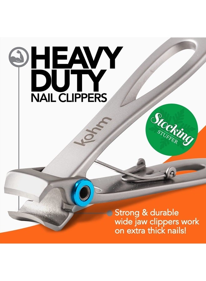 Nail Clippers for Thick Nails - Heavy Duty, Wide Mouth Professional Fingernail and Toenail Clippers for Men, Women & Seniors, Silver