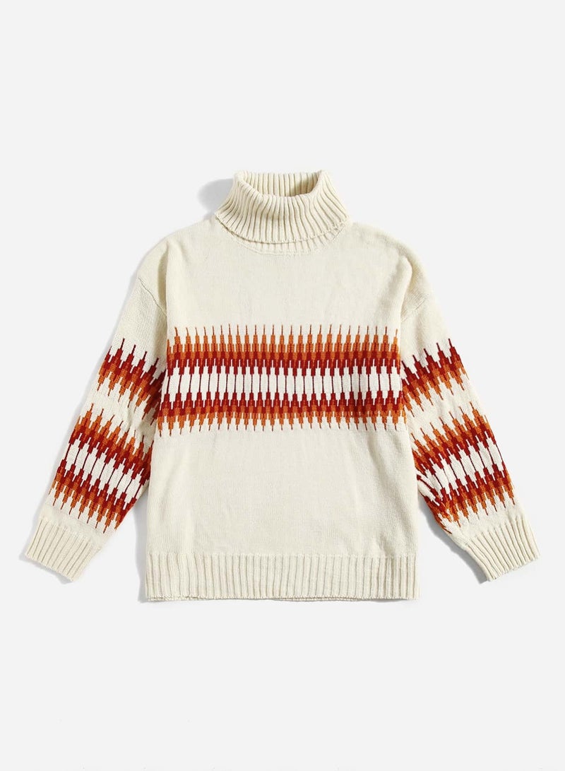 Plus Geo Pattern High Neck Sweater