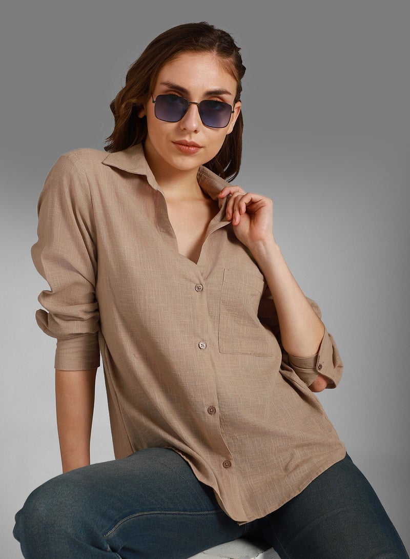 Classic Spread Collar Long Sleeves Cotton Casual Shirt