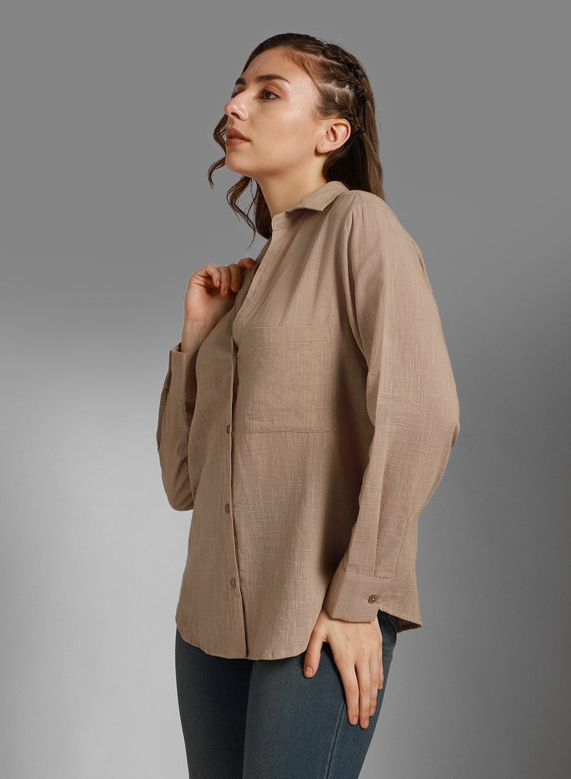 Classic Spread Collar Long Sleeves Cotton Casual Shirt