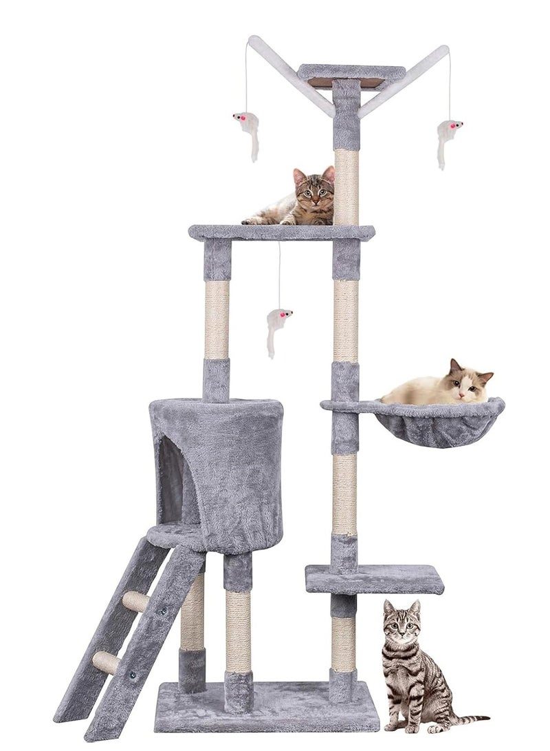 Cat Tree Tower Condo Furniture Scratch Post for Kittens Pet House Play (Light Grey)