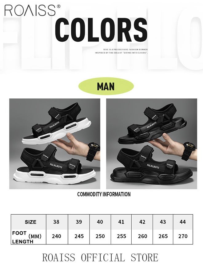 Velcro Open Toe Beach Sandals for Men Letter Pattern Cool Breathable Non-slip Outdoor Slippers Comfortable Wear-Resistant Shockproof Driving Flat Shoes with Elastic Soft Sole