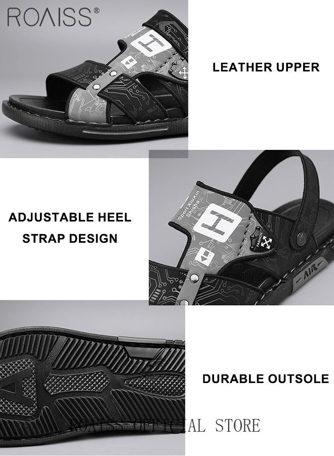 Fashion Open Toe Beach Sandals for Men Letter Pattern Cool Breathable Non-slip Outdoor Slippers Comfortable Wear-Resistant Shockproof Driving Flat Shoes with Elastic Sole