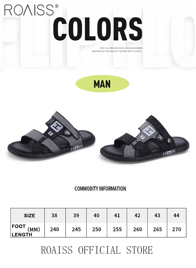 Fashion Open Toe Beach Sandals for Men Letter Pattern Cool Breathable Non-slip Outdoor Slippers Comfortable Wear-Resistant Shockproof Driving Flat Shoes with Elastic Sole