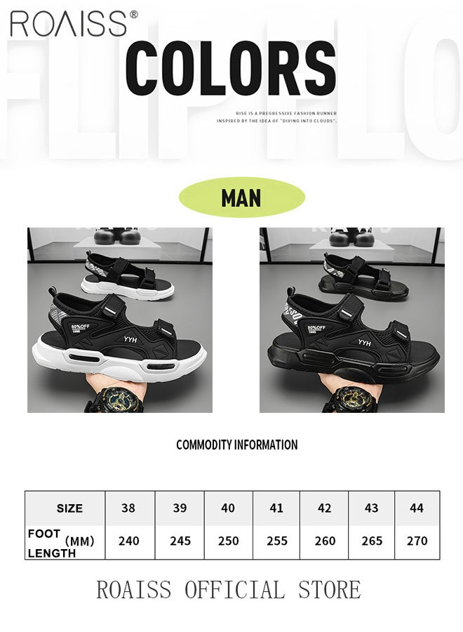 Casual Open Toe Beach Sandals for Men Letter Pattern Cool Breathable Non-slip Velcro Outdoor Slippers Comfortable Wear-Resistant Shockproof Driving Flat Shoes with Elastic Soft Sole