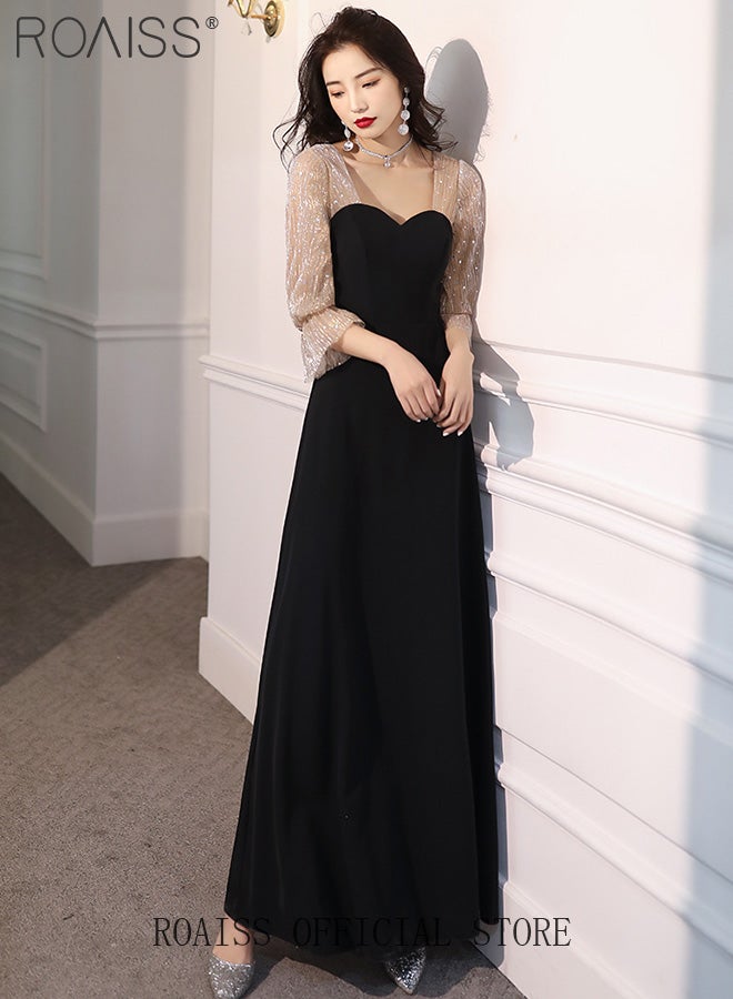 Trumpet Sleeve Banquet Long Dress for Women Advanced Waist Slim Long Sleeves Floor-Length Skirt Ladies Elegant Temperament Comfortable Skin-Friendly Breathable Evening Gown Dress