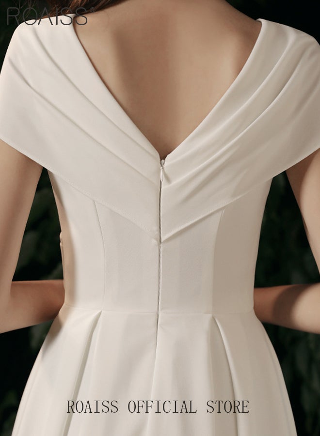 French Evening Gown Dress for Women Advanced Solid Color Polyester V Neck Slim Fit Banquet Dress Ladies Elegant Temperament Comfortable Skin-Friendly Breathable Floor-Length Skirt