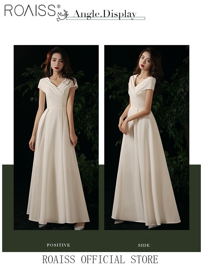 French Evening Gown Dress for Women Advanced Solid Color Polyester V Neck Slim Fit Banquet Dress Ladies Elegant Temperament Comfortable Skin-Friendly Breathable Floor-Length Skirt