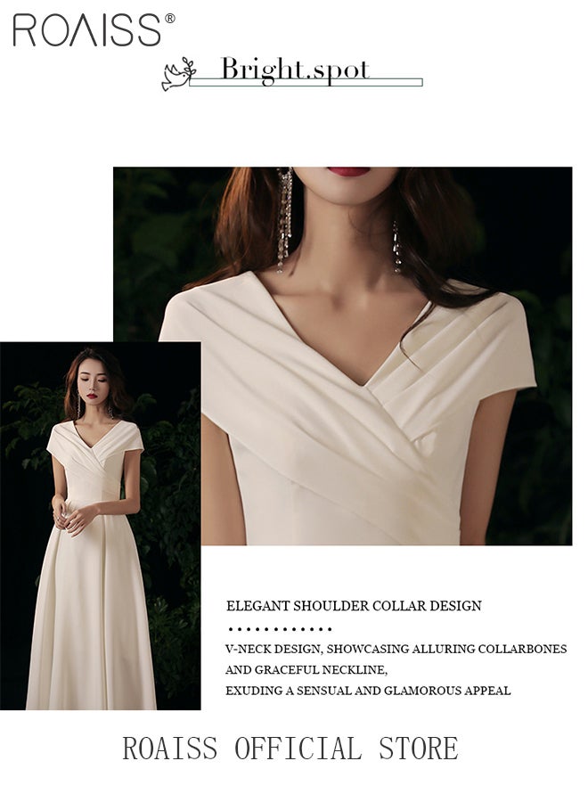 French Evening Gown Dress for Women Advanced Solid Color Polyester V Neck Slim Fit Banquet Dress Ladies Elegant Temperament Comfortable Skin-Friendly Breathable Floor-Length Skirt
