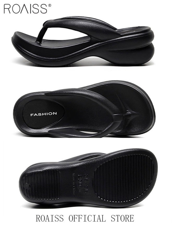 Unisex EVA Thick Sole Flip Flops Summer Soft Comfortable Breathable Slides Decompression Lightweight Indoor Home Sandals Anti-Slip Non-smellable Skin Friendly Outdoor Beach Slippers Black