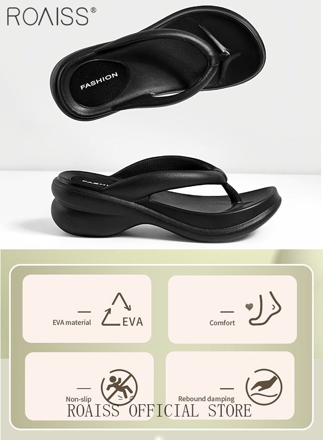 Unisex EVA Thick Sole Flip Flops Summer Soft Comfortable Breathable Slides Decompression Lightweight Indoor Home Sandals Anti-Slip Non-smellable Skin Friendly Outdoor Beach Slippers Black