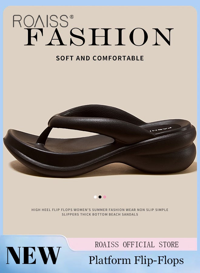 Unisex EVA Thick Sole Flip Flops Summer Soft Comfortable Breathable Slides Decompression Lightweight Indoor Home Sandals Anti-Slip Non-smellable Skin Friendly Outdoor Beach Slippers Black