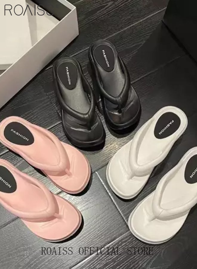 Unisex EVA Thick Sole Flip Flops Summer Soft Comfortable Breathable Slides Decompression Lightweight Indoor Home Sandals Anti-Slip Non-smellable Skin Friendly Outdoor Beach Slippers Black