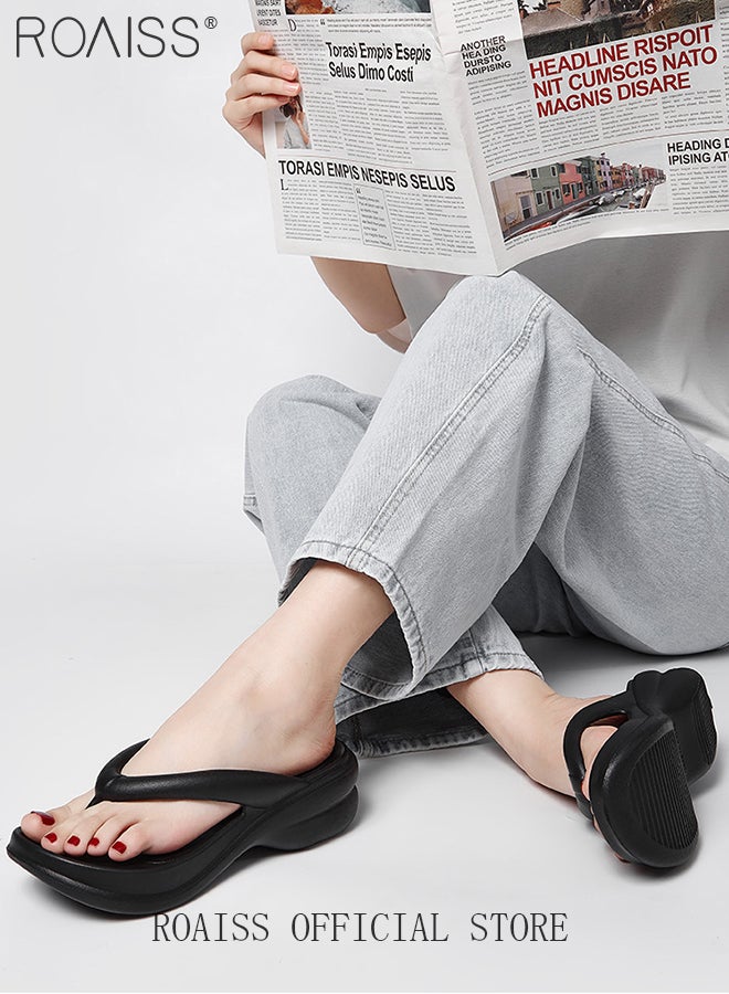 Unisex EVA Thick Sole Flip Flops Summer Soft Comfortable Breathable Slides Decompression Lightweight Indoor Home Sandals Anti-Slip Non-smellable Skin Friendly Outdoor Beach Slippers Black