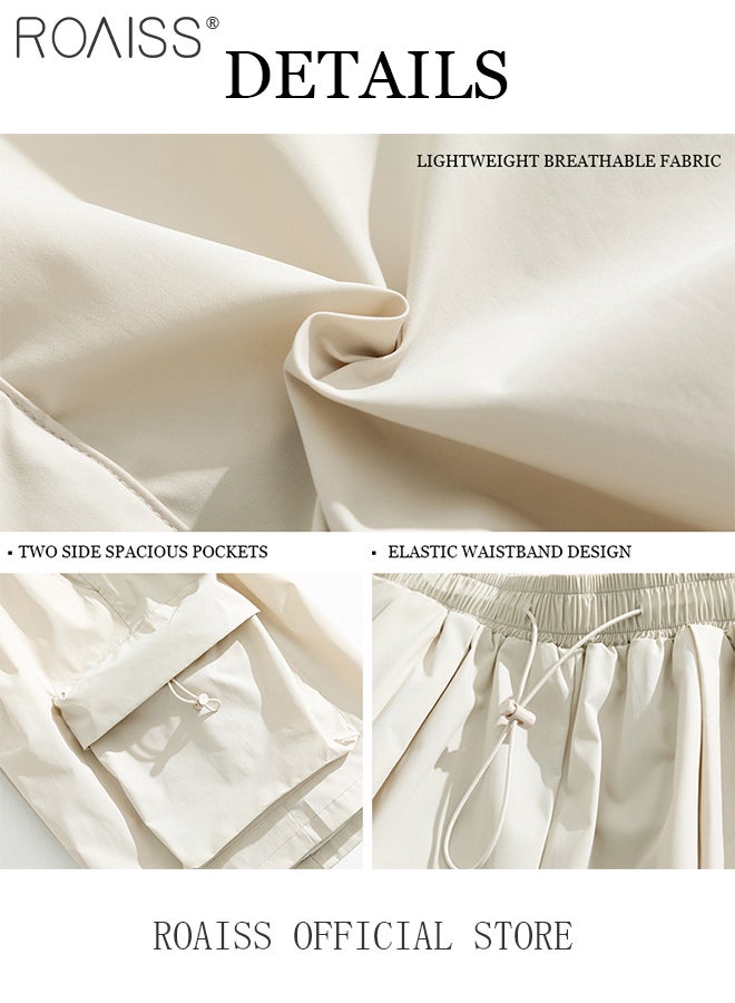 Men Cargo Shorts with Multiple Pockets, Comfortable Straight Leg Sport Pants for Men, Solid Short Pants with Adjustable Drawstring and Elastic Waistband, Suitable for Active Lifestyles and Casual Occasions