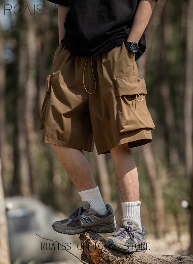 Men Cargo Shorts with Multiple Pockets, Comfortable Straight Leg Sport Pants for Men, Solid Short Pants with Adjustable Drawstring and Elastic Waistband, Suitable for Active Lifestyles and Casual Occasions
