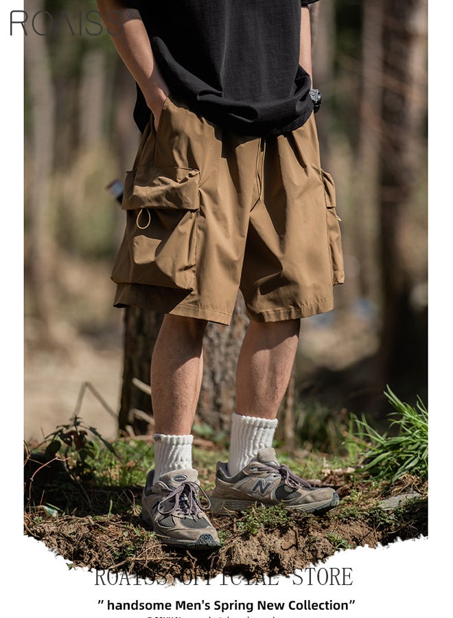 Men Cargo Shorts with Multiple Pockets, Comfortable Straight Leg Sport Pants for Men, Solid Short Pants with Adjustable Drawstring and Elastic Waistband, Suitable for Active Lifestyles and Casual Occasions