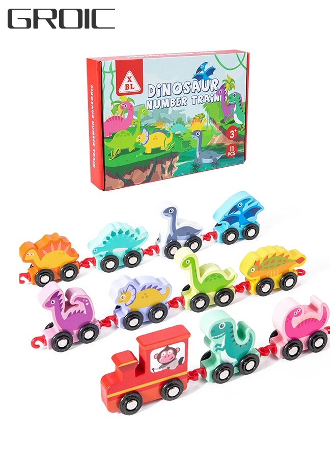 Wooden Colorful Number Dinosaur Train Toys Matching Sequencing Games Recognition Educational Learning Counting Set Building Blocks Kit