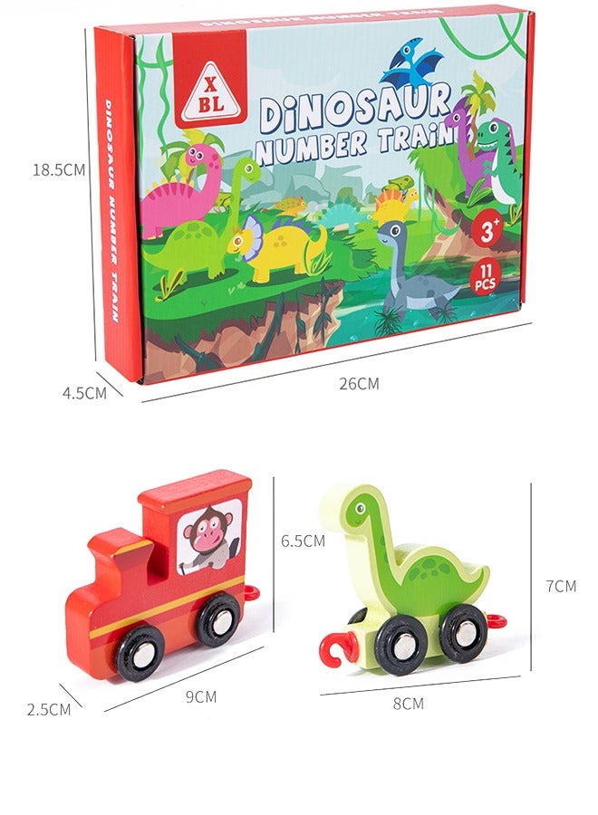 Wooden Colorful Number Dinosaur Train Toys Matching Sequencing Games Recognition Educational Learning Counting Set Building Blocks Kit