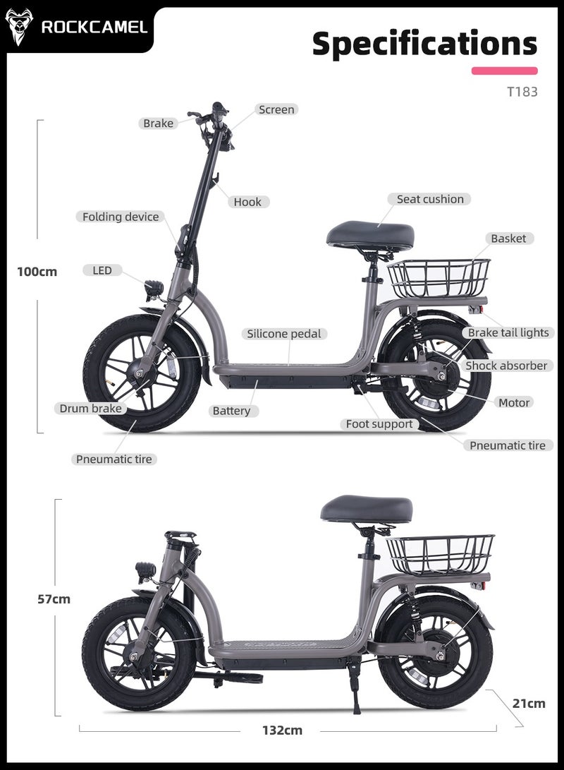 48V Electric Scooter for Adults Up To 30km/h Speed with Seat 140KG Capacity Scooter Adult,6.5