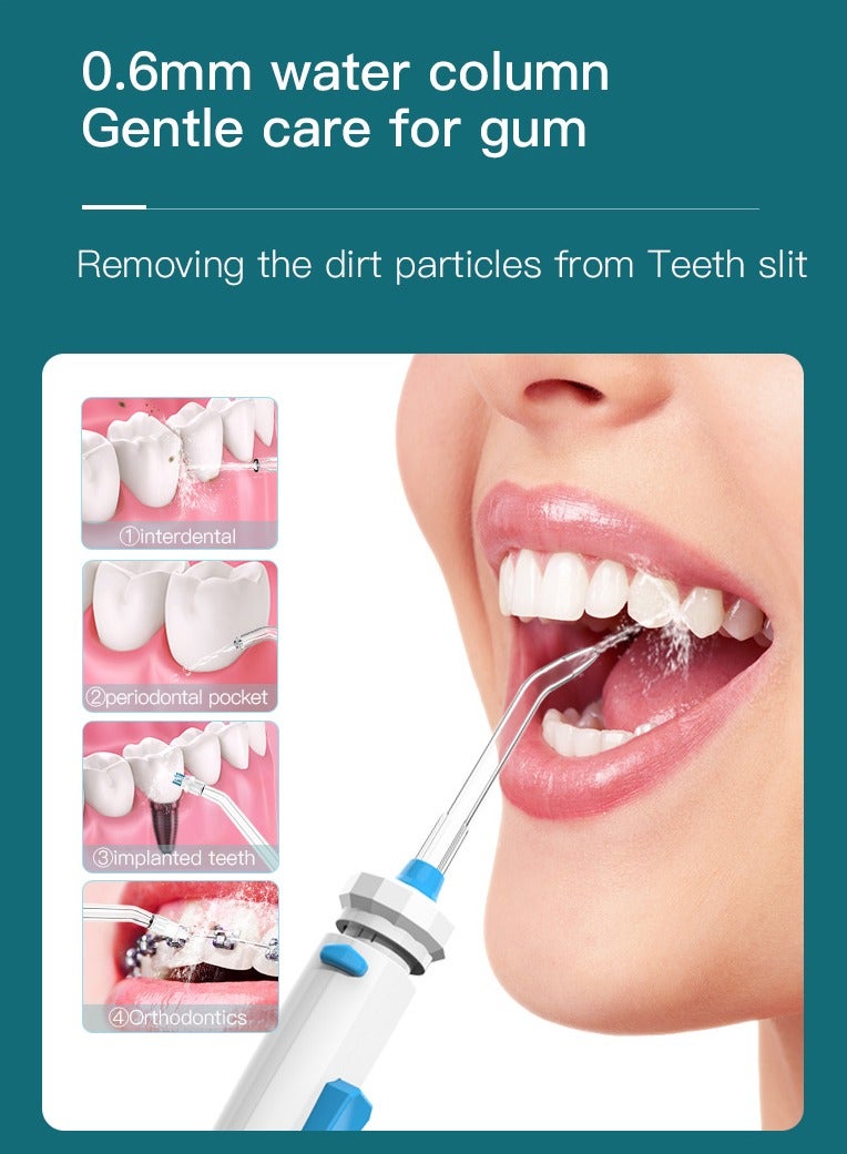 Water Flosser Tooth Cleaner Electric Oral Irrigator Dental Teeth Care 600ml Capacity with 2 Tips and Advanced Pressure Control System with 10 Settings, Dental Plaque Removal Tool, White/Blue
